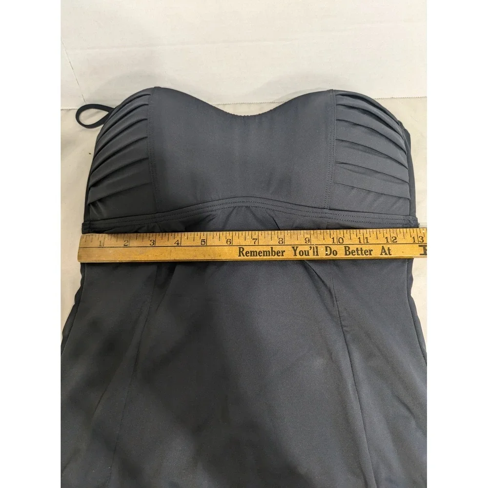Tommy Bahama One Piece Swimsuit Women 10 Black Halter Ruched Sweetheart‎ Padded